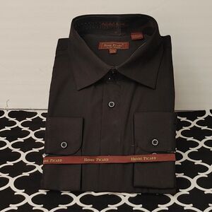 HENRI PICARD BY DON JONATHAN BLACK DRESS SHIRT.